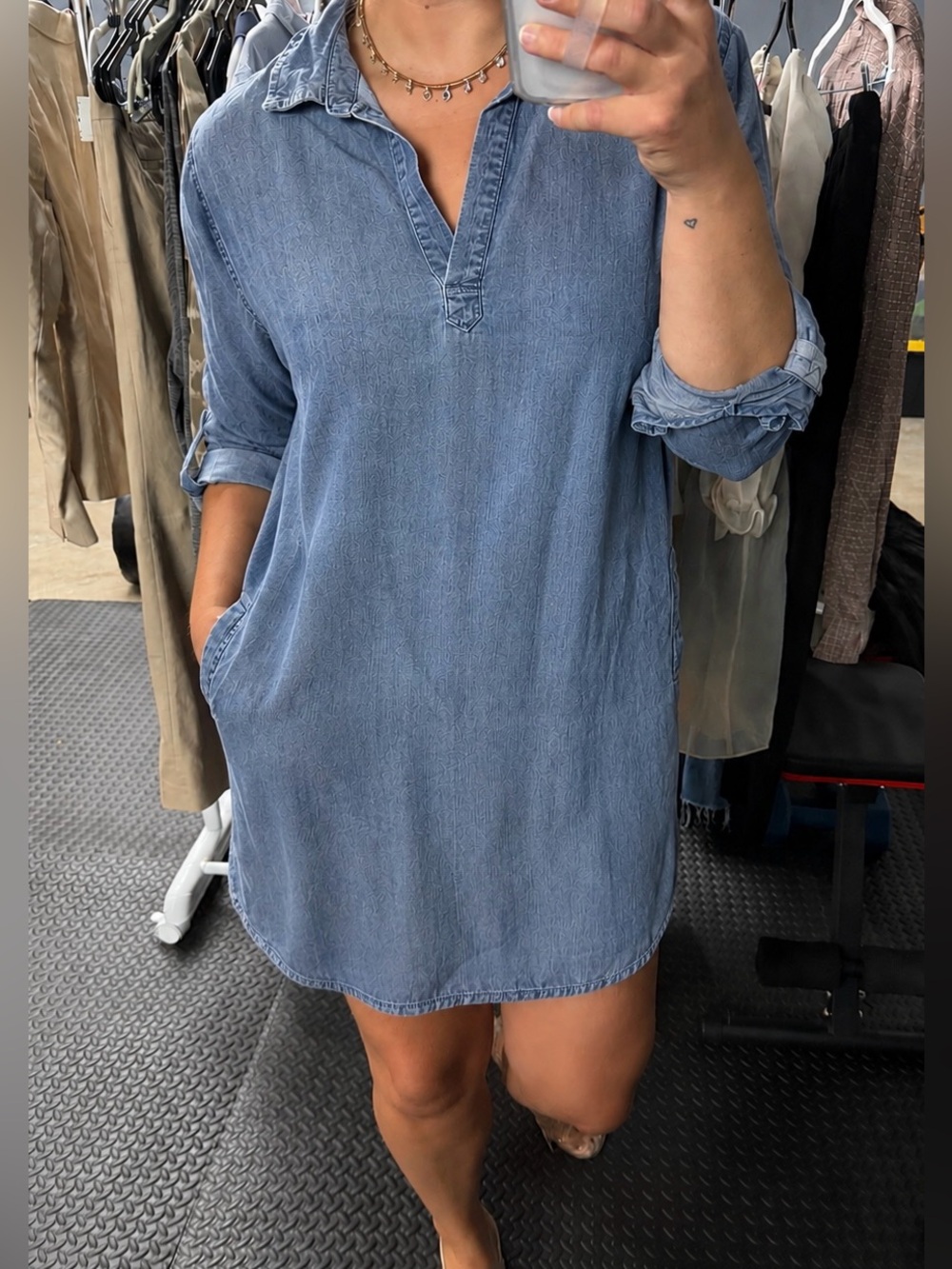 Velvet Heart 100% Tencel Chambray Popover Tunic Dress with pockets Blue Medium